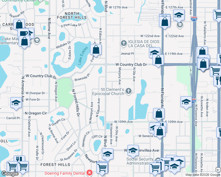 map of restaurants, bars, coffee shops, grocery stores, and more near 11306 North Hamner Avenue in Tampa