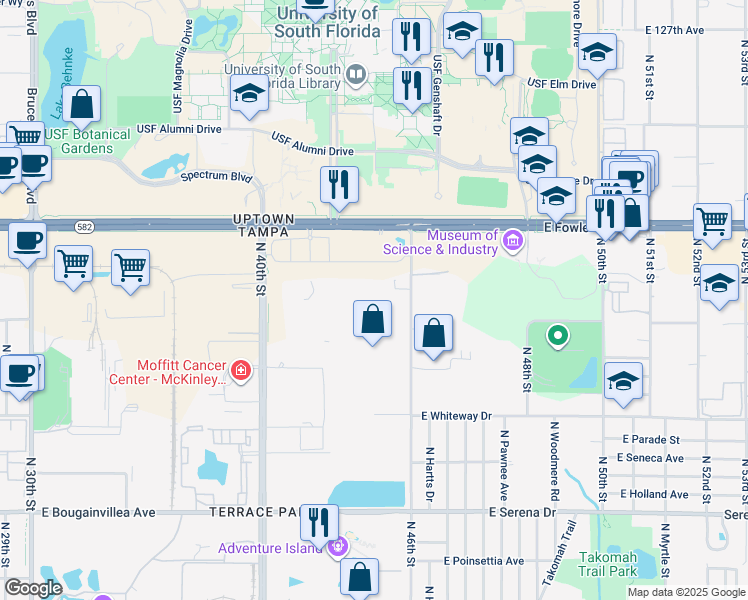 map of restaurants, bars, coffee shops, grocery stores, and more near 11326 North 46th Street in Tampa