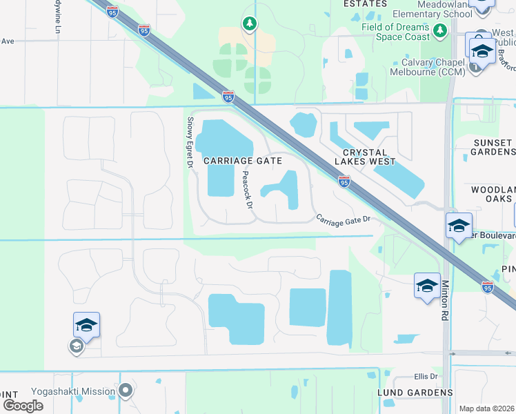 map of restaurants, bars, coffee shops, grocery stores, and more near 3845 Peacock Drive in Melbourne