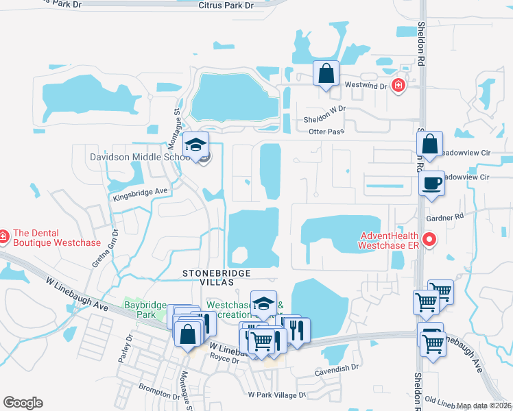 map of restaurants, bars, coffee shops, grocery stores, and more near 11406 Crowned Sparrow Lane in Tampa
