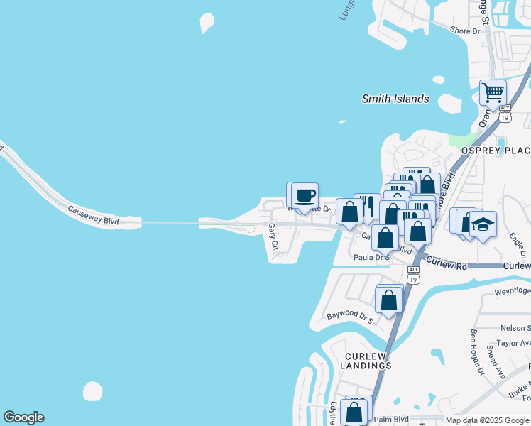map of restaurants, bars, coffee shops, grocery stores, and more near 214 Bunker Hill Lane in Dunedin