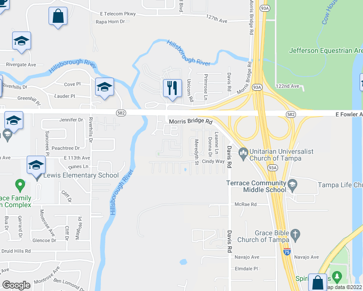 map of restaurants, bars, coffee shops, grocery stores, and more near 8560 Boardwalk Trail Drive in Tampa