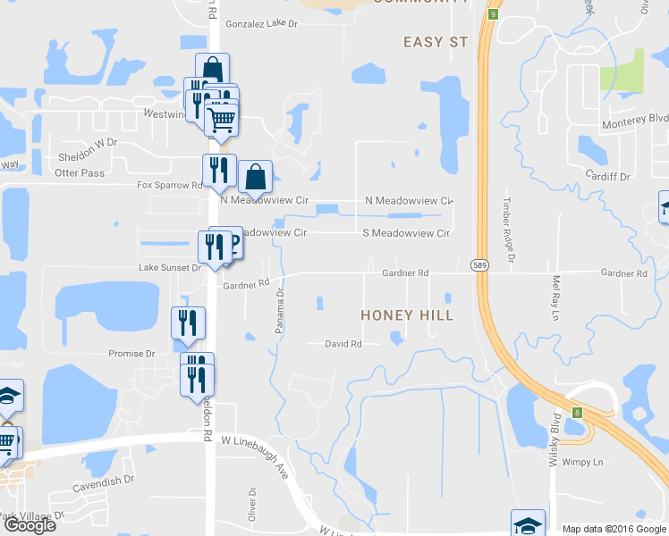 map of restaurants, bars, coffee shops, grocery stores, and more near 8417 Gardner Rd in Tampa