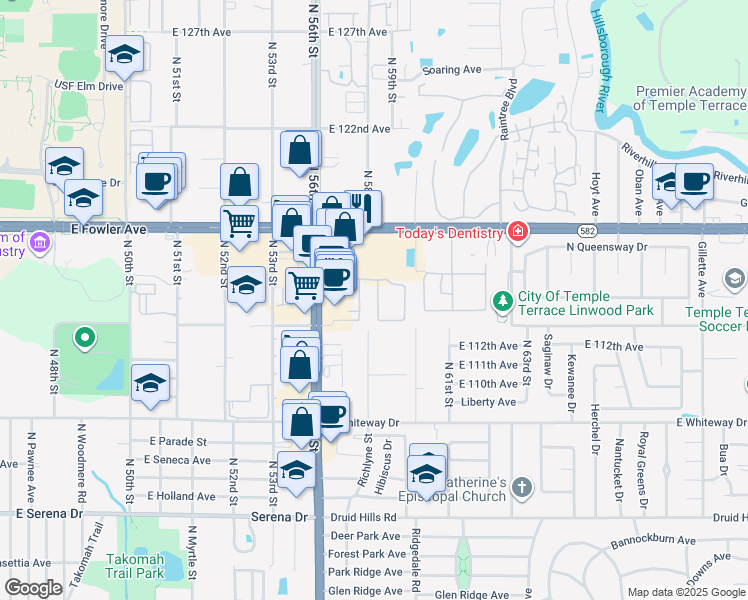 map of restaurants, bars, coffee shops, grocery stores, and more near 11323 Stratton Park Drive in Tampa
