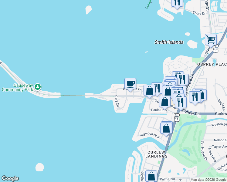 map of restaurants, bars, coffee shops, grocery stores, and more near 214 Bunker Hill Lane in Dunedin