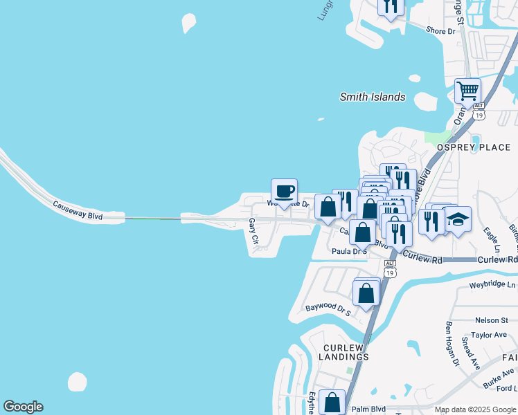 map of restaurants, bars, coffee shops, grocery stores, and more near 214 Bunker Hill Lane in Dunedin