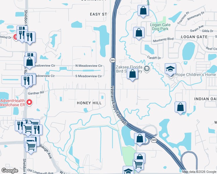map of restaurants, bars, coffee shops, grocery stores, and more near 8001 Gardner Road in Tampa