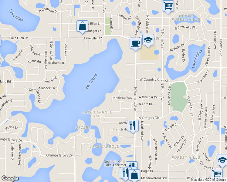 map of restaurants, bars, coffee shops, grocery stores, and more near 2137 West Carroll Garden Lane in Tampa