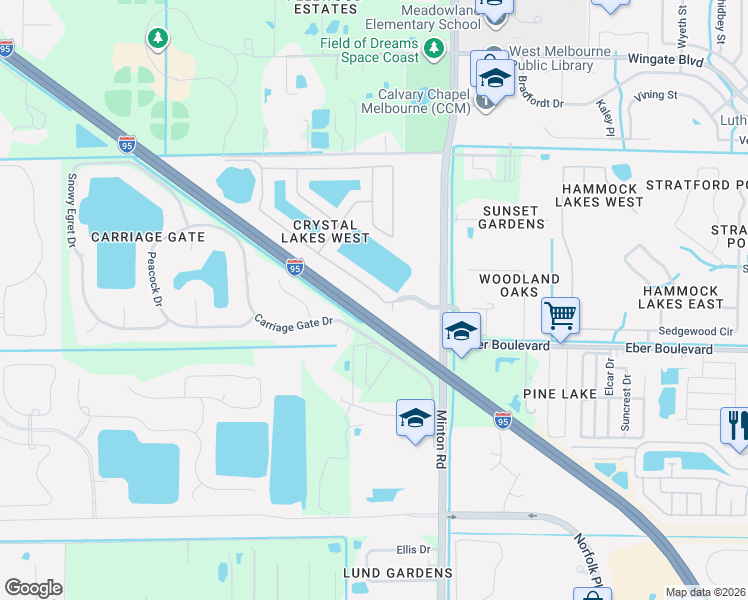 map of restaurants, bars, coffee shops, grocery stores, and more near 3145 Burdock Avenue in Melbourne