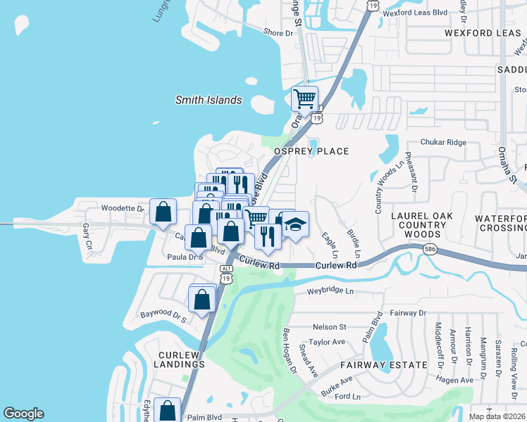 map of restaurants, bars, coffee shops, grocery stores, and more near 2806-2856 Bayshore Boulevard in Dunedin
