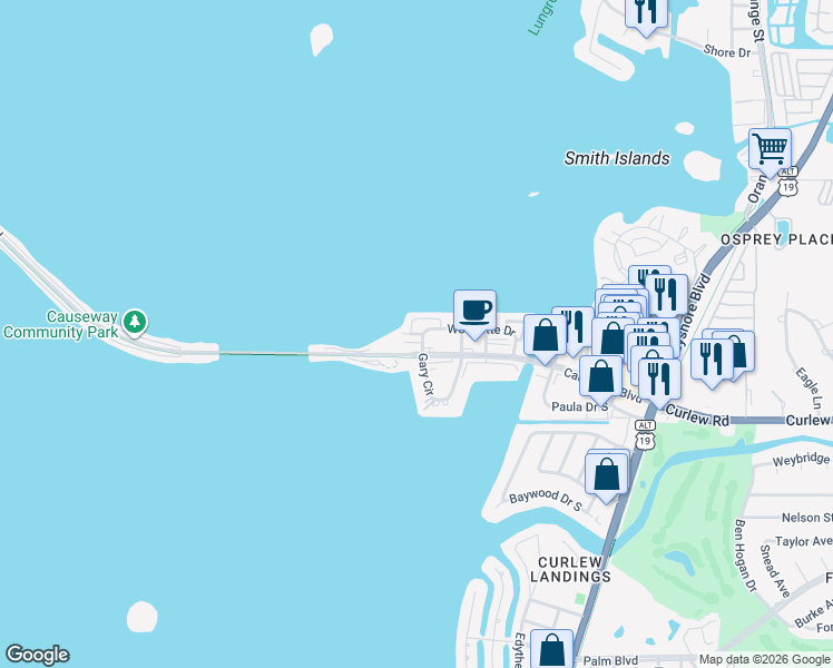 map of restaurants, bars, coffee shops, grocery stores, and more near 214 Bunker Hill Lane in Dunedin