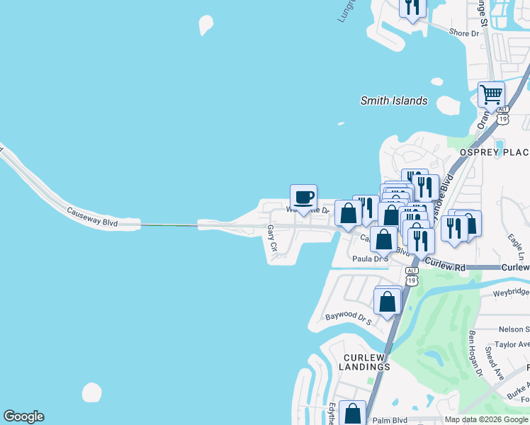 map of restaurants, bars, coffee shops, grocery stores, and more near 2675 Saint Joseph Drive in Dunedin