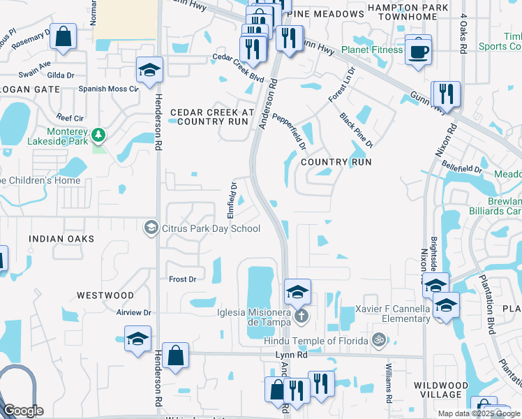 map of restaurants, bars, coffee shops, grocery stores, and more near 11125 Shadybrook Drive in Tampa