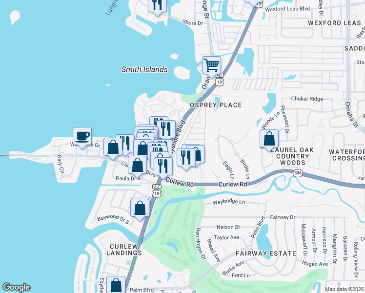 map of restaurants, bars, coffee shops, grocery stores, and more near 2806-2856 Bayshore Boulevard in Dunedin
