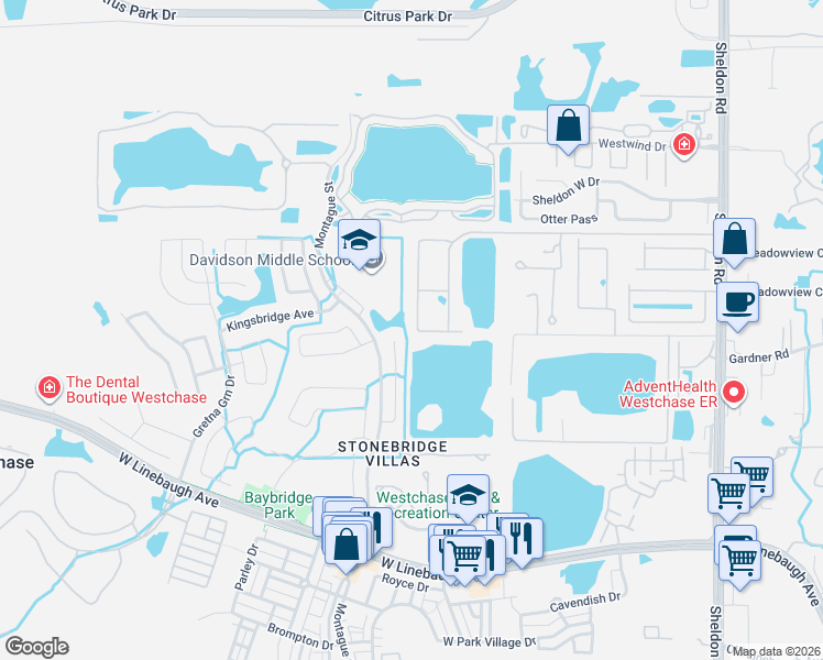 map of restaurants, bars, coffee shops, grocery stores, and more near 11458 Crowned Sparrow Lane in Tampa