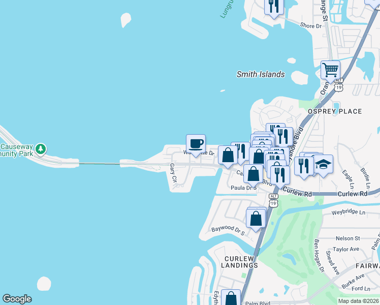 map of restaurants, bars, coffee shops, grocery stores, and more near 2699 Gary Place in Dunedin