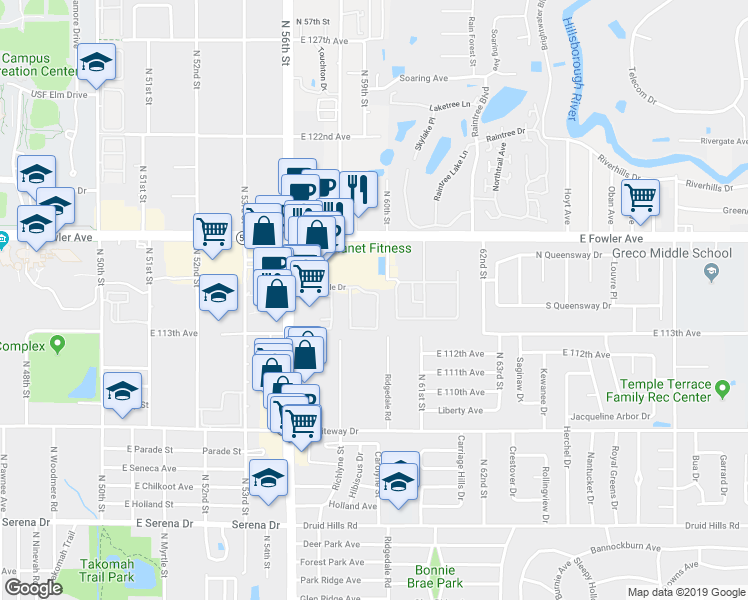 map of restaurants, bars, coffee shops, grocery stores, and more near 11323 Stratton Park Drive in Tampa