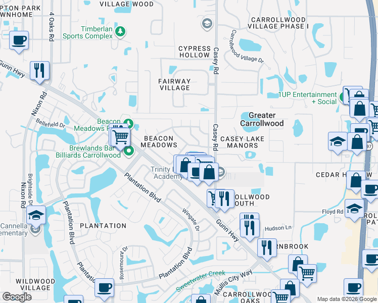 map of restaurants, bars, coffee shops, grocery stores, and more near 4608 Ridge Point Drive in Tampa