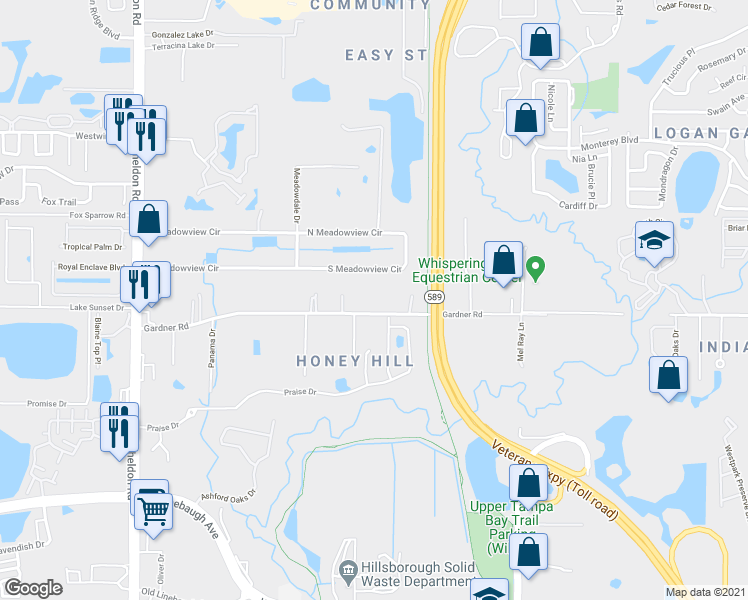 map of restaurants, bars, coffee shops, grocery stores, and more near 8022 Gardner Road in Tampa