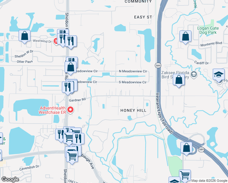 map of restaurants, bars, coffee shops, grocery stores, and more near 8417 Gardner Road in Tampa