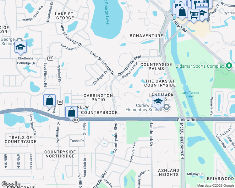 map of restaurants, bars, coffee shops, grocery stores, and more near 3581 Magnolia Ridge Circle in Palm Harbor