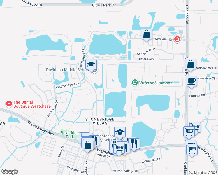map of restaurants, bars, coffee shops, grocery stores, and more near 11449 Crowned Sparrow Lane in Tampa