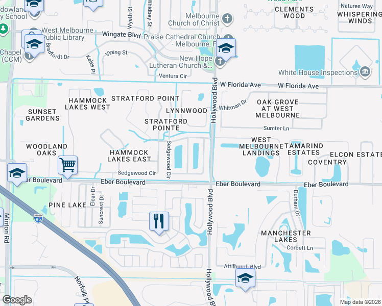 map of restaurants, bars, coffee shops, grocery stores, and more near 1093 Bainbury Lane in Melbourne