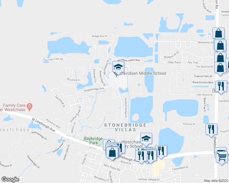 map of restaurants, bars, coffee shops, grocery stores, and more near 9978 Stockbridge Drive in Tampa