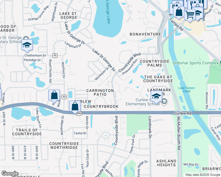map of restaurants, bars, coffee shops, grocery stores, and more near 2870 Whitehall Drive in Palm Harbor