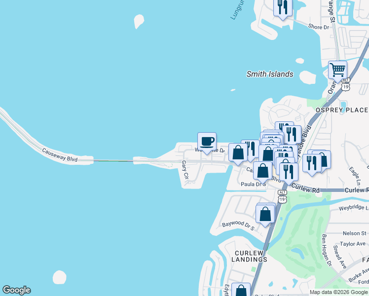 map of restaurants, bars, coffee shops, grocery stores, and more near 214 Bunker Hill Lane in Dunedin