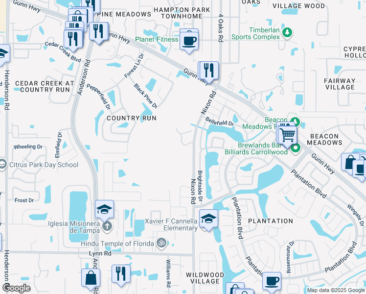 map of restaurants, bars, coffee shops, grocery stores, and more near 5430 Carrollwood Key Drive in Tampa