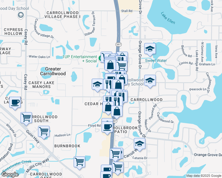 map of restaurants, bars, coffee shops, grocery stores, and more near 11310 Dale Mabry Highway in Tampa