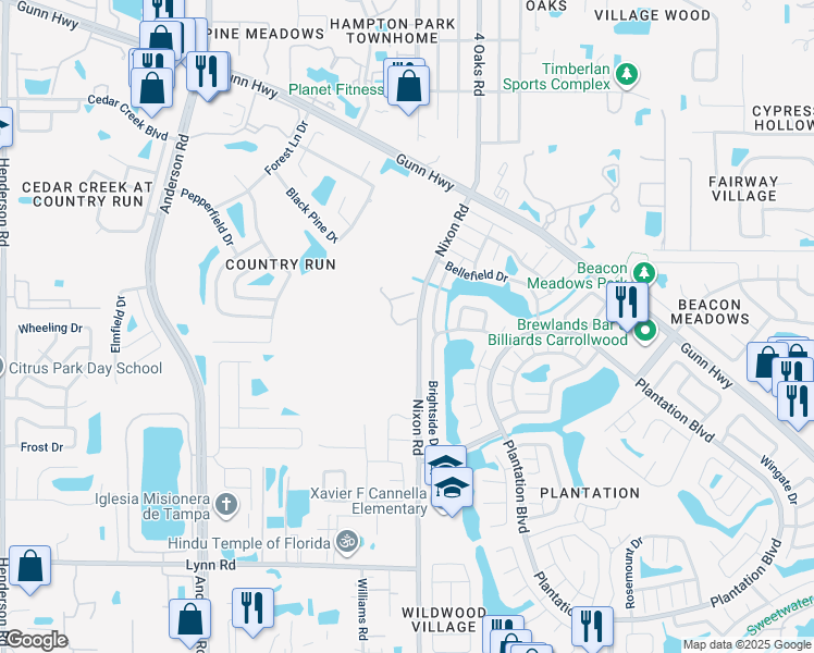 map of restaurants, bars, coffee shops, grocery stores, and more near 5430 Carrollwood Key Drive in Tampa