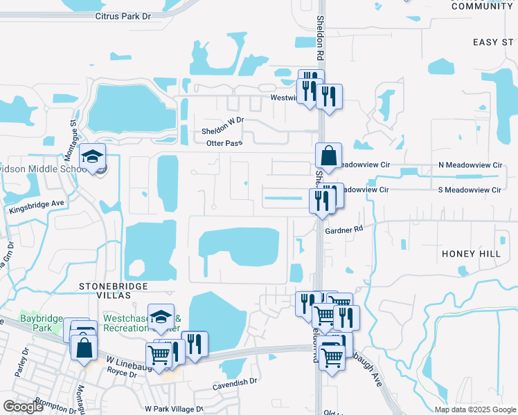 map of restaurants, bars, coffee shops, grocery stores, and more near 9000 Lake Sunset Drive in Westchase