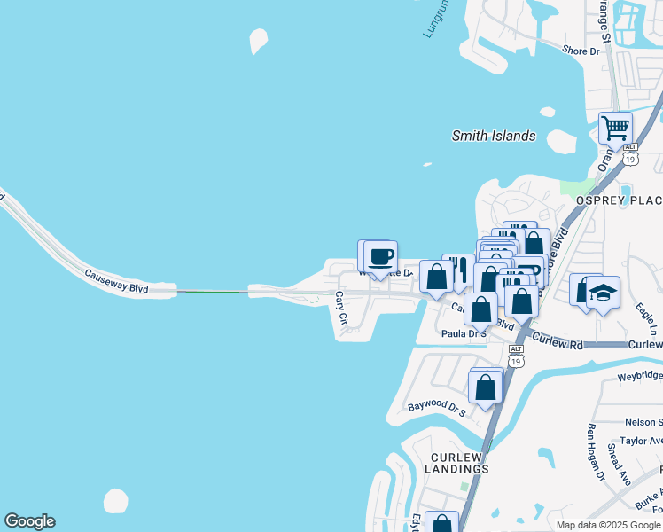 map of restaurants, bars, coffee shops, grocery stores, and more near 214 Bunker Hill Lane in Dunedin