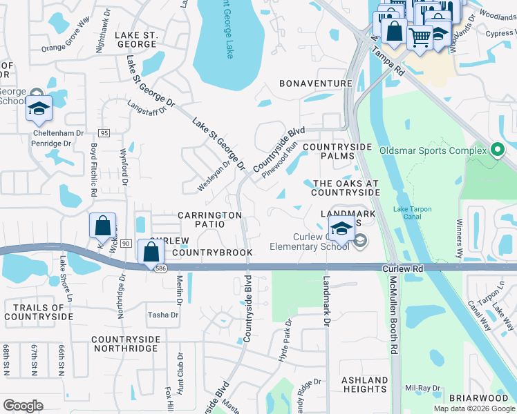 map of restaurants, bars, coffee shops, grocery stores, and more near 3590 Magnolia Ridge Circle in Palm Harbor