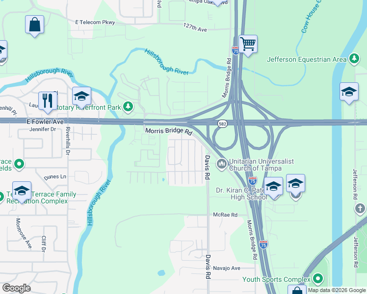 map of restaurants, bars, coffee shops, grocery stores, and more near in Hillsborough County