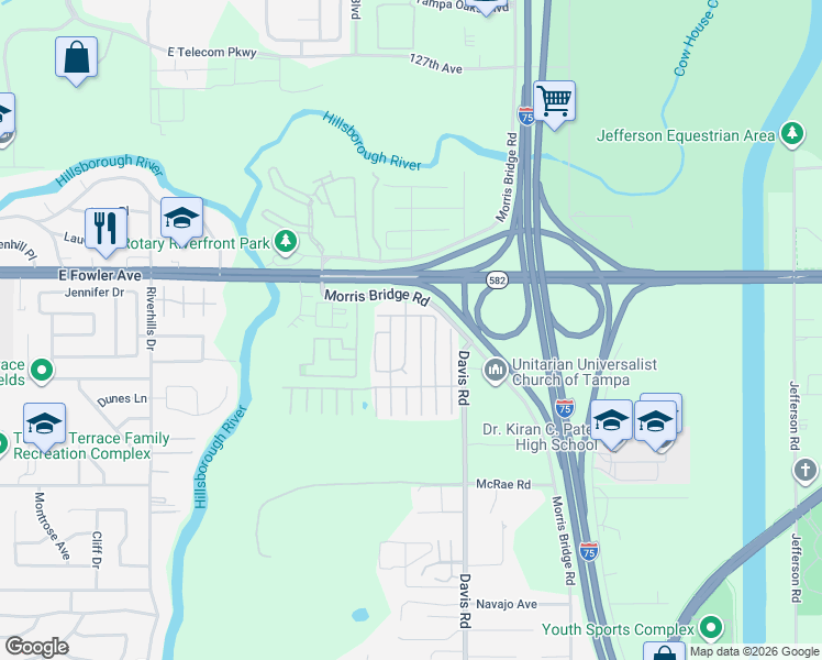 map of restaurants, bars, coffee shops, grocery stores, and more near in Hillsborough County