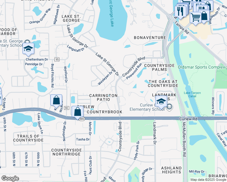 map of restaurants, bars, coffee shops, grocery stores, and more near 403 Whispering Oaks Lane in Palm Harbor