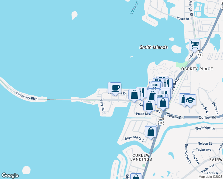 map of restaurants, bars, coffee shops, grocery stores, and more near 200 Woodette Drive in Dunedin