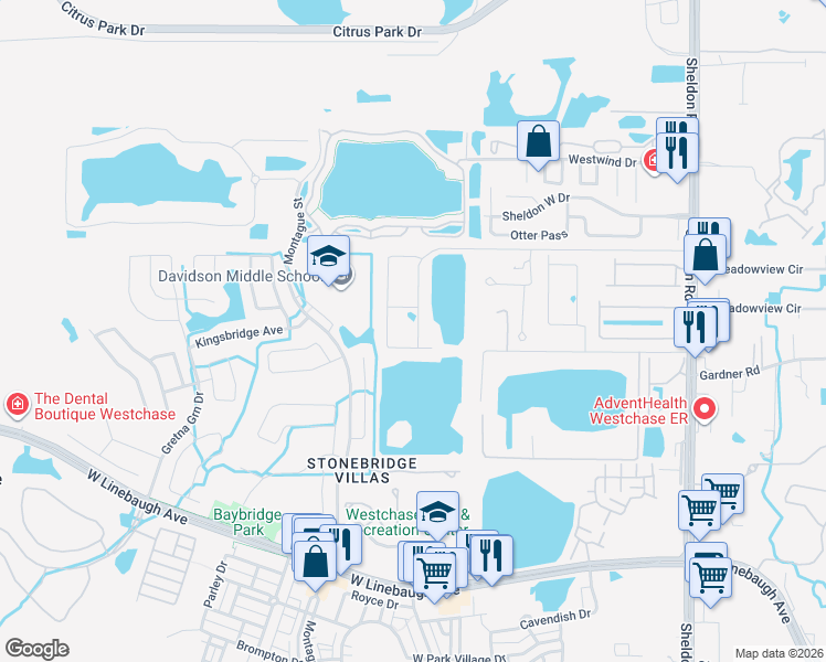 map of restaurants, bars, coffee shops, grocery stores, and more near 9212 Fox Sparrow Road in Tampa