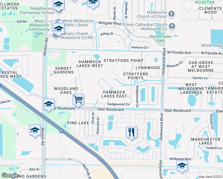 map of restaurants, bars, coffee shops, grocery stores, and more near 2482 Glasbern Circle in Melbourne