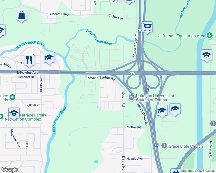 map of restaurants, bars, coffee shops, grocery stores, and more near Lamplighter Lane in Hillsborough County