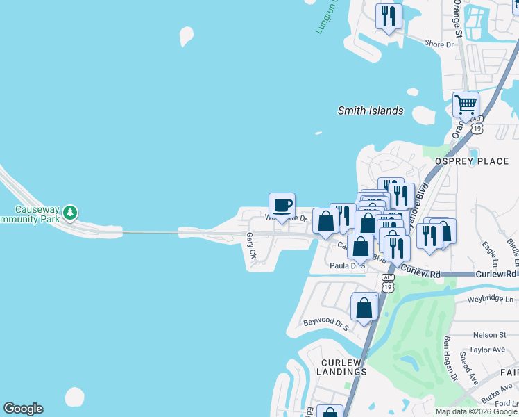 map of restaurants, bars, coffee shops, grocery stores, and more near 200 Woodette Drive in Dunedin