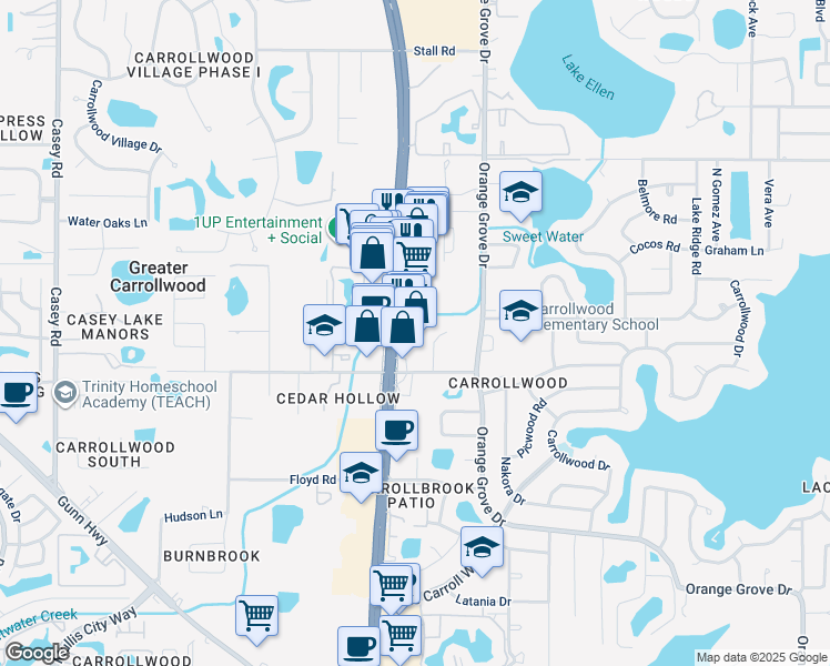 map of restaurants, bars, coffee shops, grocery stores, and more near 11423 North Dale Mabry Highway in Greater Carrollwood