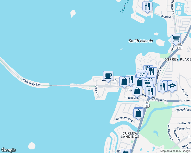 map of restaurants, bars, coffee shops, grocery stores, and more near 2644 Saint Joseph Drive West in Dunedin