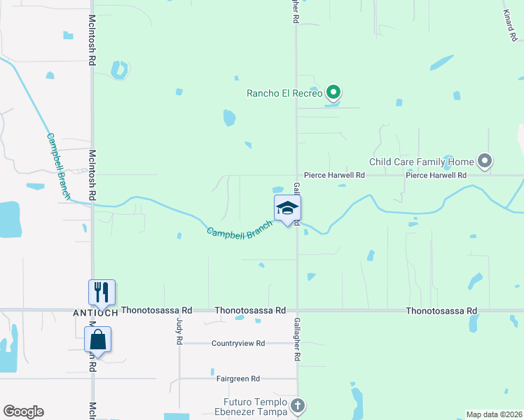 map of restaurants, bars, coffee shops, grocery stores, and more near 3608 Pierce Harwell Loop in Plant City