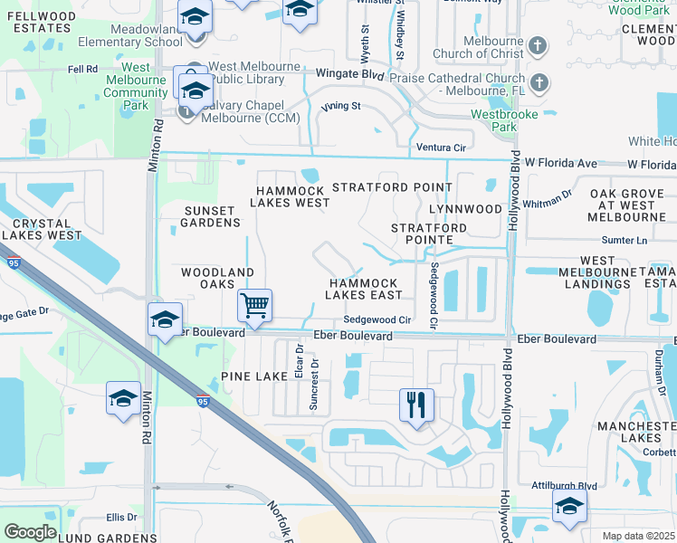 map of restaurants, bars, coffee shops, grocery stores, and more near 2763 Glasbern Circle in Melbourne
