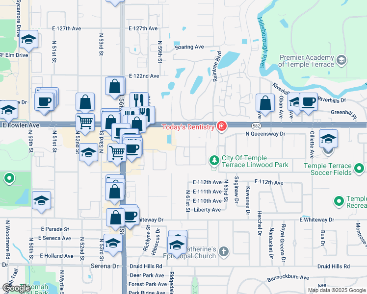 map of restaurants, bars, coffee shops, grocery stores, and more near Summit West Boulevard in Tampa