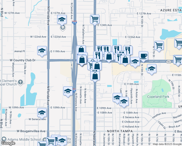 map of restaurants, bars, coffee shops, grocery stores, and more near 812 East 114th Avenue in Tampa